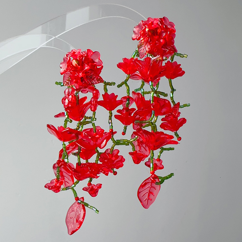 Holiday, Daily Occasion Glass Material 1 Pair Simple Style Classic Style Flower Beaded Glass Drop Earrings