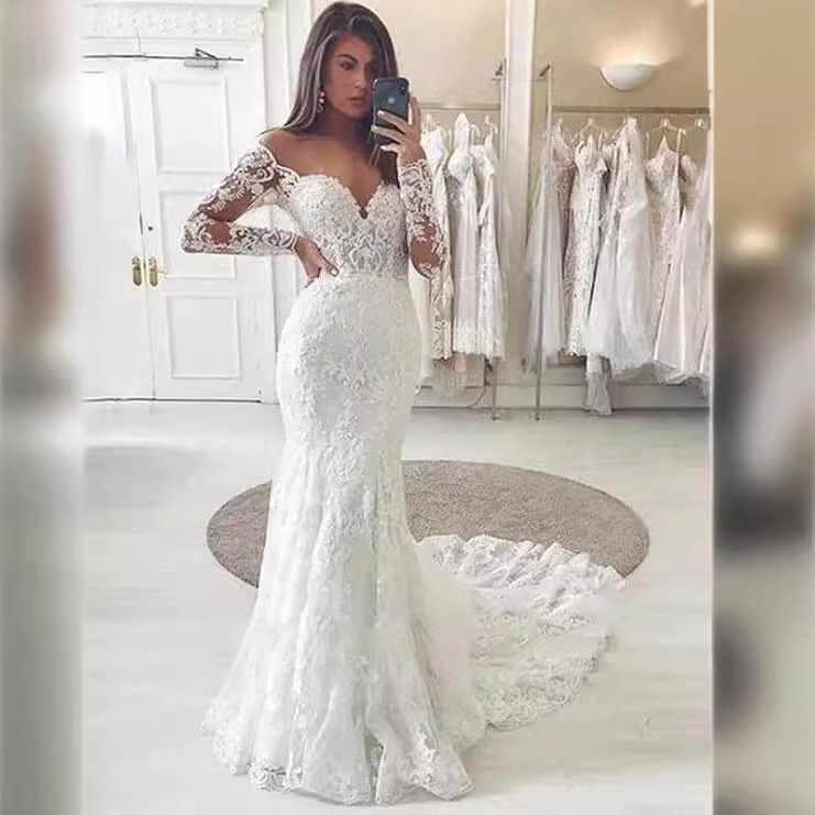 Long -sleeved wedding dress 2025 new bride simplicity deep V -neck…