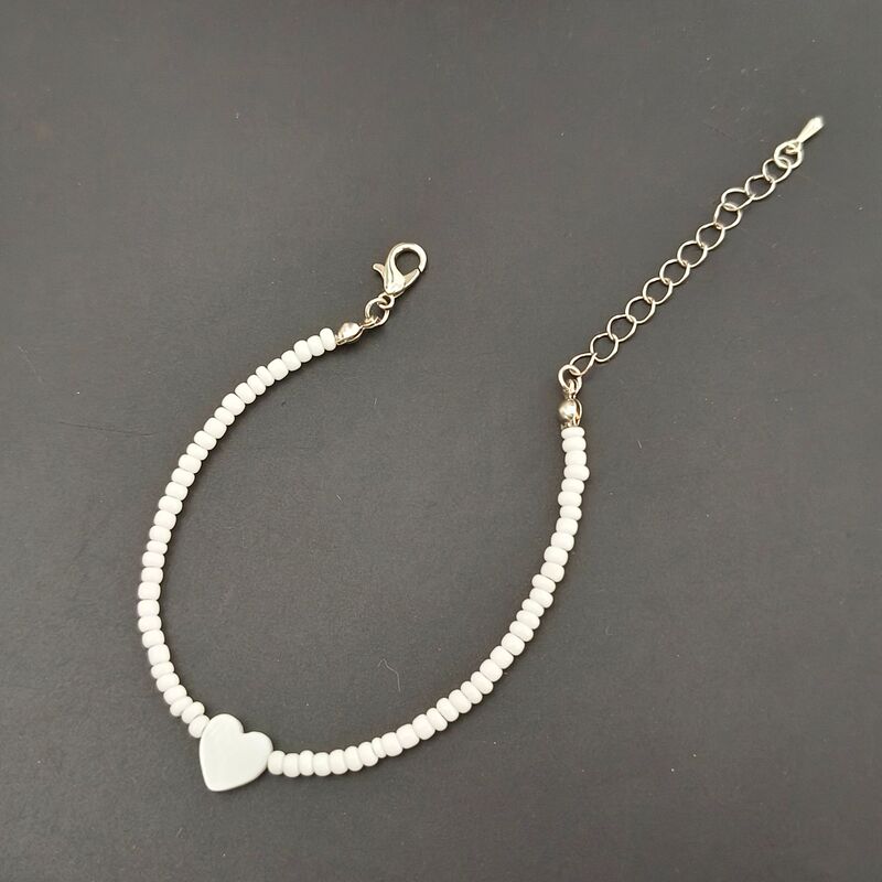 Hot-Selling in Europe and America: Fashionable Heart-Shaped Mother-Of-Pearl Women's Jewelry, Black and White Seed Beads Handmade Beaded Bracelet and Anklet for Women