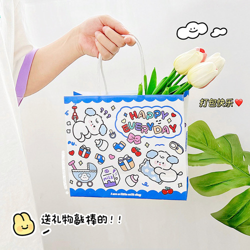 Original Cartoon Puppy Gift Bag Cute Paper Tote Bag Birthday Gift Gift Packaging Bag Dessert Milk Tea Bag