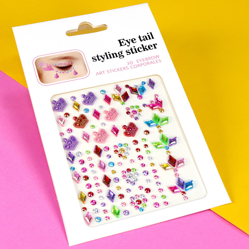 Pegatinas de Pedrería para Maquillaje Facial y Ojos de Resina Autoadhesivo Brillante para Maquillaje Facial y Ojos