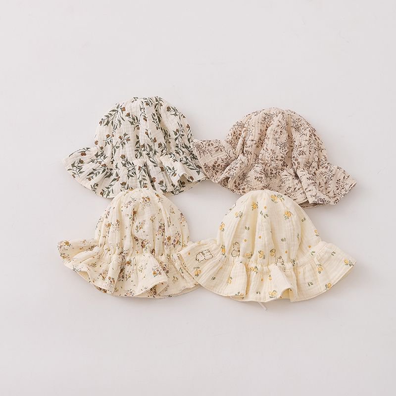 3-25 Meses sombrero de bebé primavera y otoño delgado sombrero de pescador de bebé sombrero de protección solar ajustable sombrero de maceta primavera flores trituradas