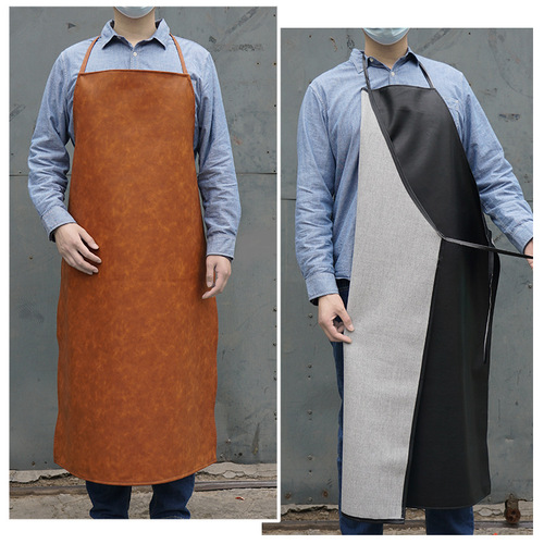 White Leather Apron Wholesale Waterproof Oil-Proof Home Kitchen Restaurant Durable Oil-Proof Work Waterproof Leather Apron
