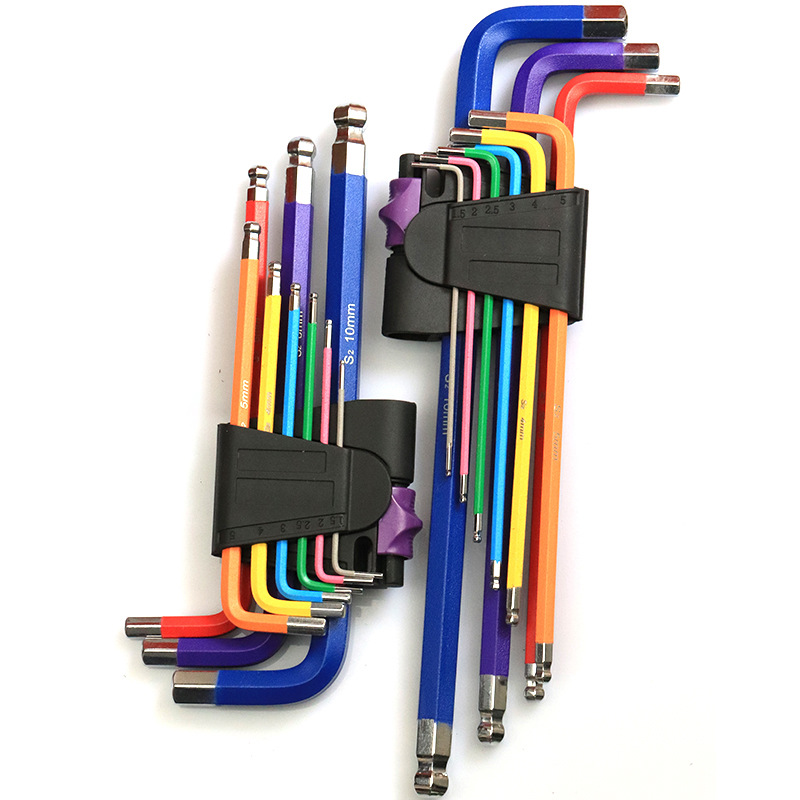 Color arco iris hexagonal conjunto de nueve piezas llave esférica combinación de cabeza S2 tipo T británico destornillador hexagonal