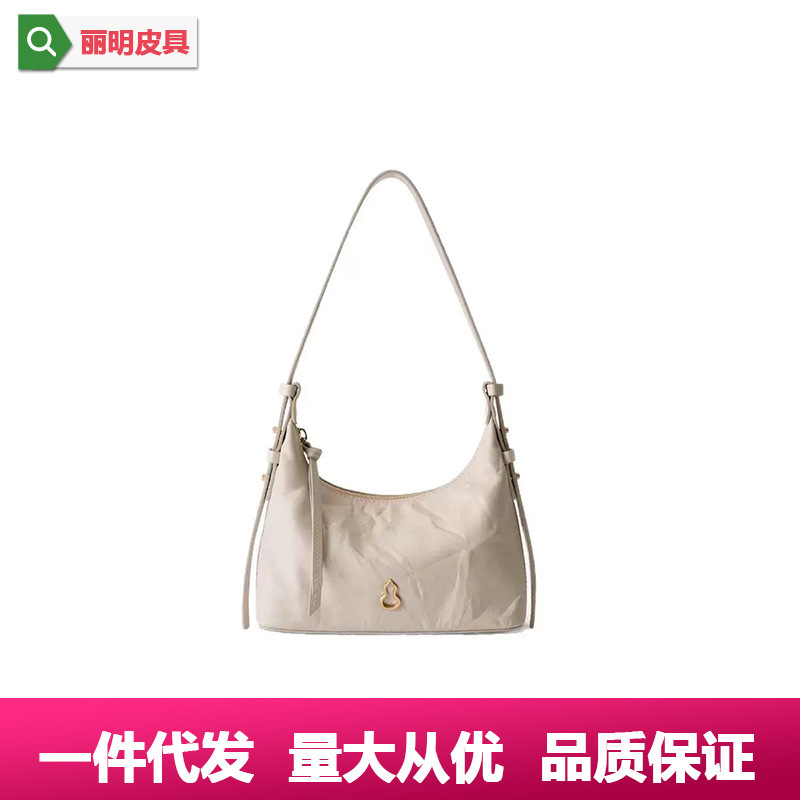 Bampo Half-Pitch Golden Yuan Hobo Top Layer Cowhide Underarm Bag Small Bag 2025 New Textured Soft Leather Crossbody Bag