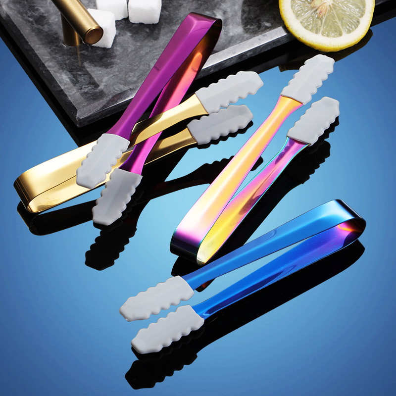 Cross-border hot selling 304 stainless steel ice cube clip sugar cube clip mini silicone clip food clip stainless steel ice bucket clip