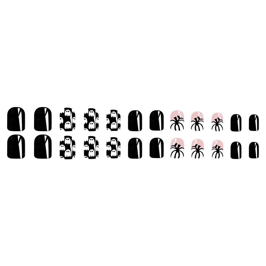 Corto luminoso viso quadrato armatura Halloween teschio zucca nero brillante usura nail art patch 2024 nuovo commercio estero 24 pezzi_voghion.com
