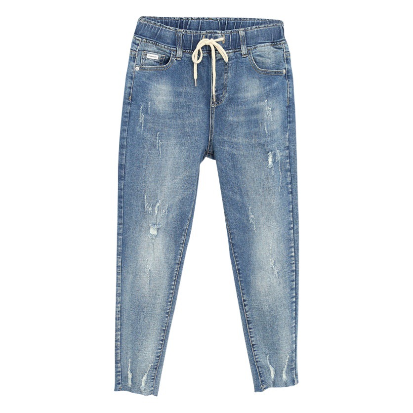 Large size stretch jeans women's 200kg fat MM Harlan pants loose slim turnip elastic high waist casual pants