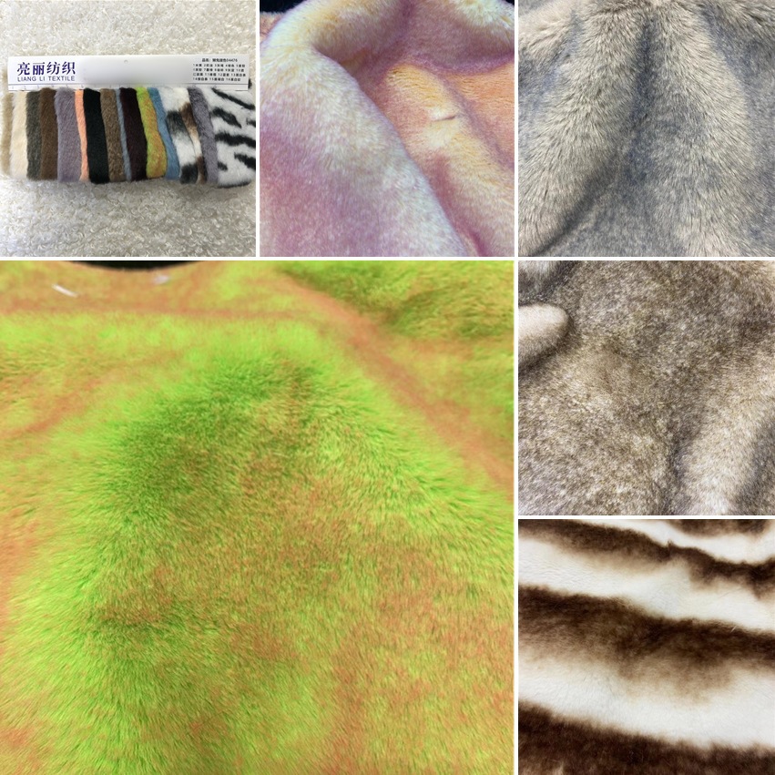 Pello de conejo de imitación de desvanecimiento de color, pelo de conejo de imitación blanqueado, pelo de conejo de doble color blanqueado, bolsas de moda, zapatos