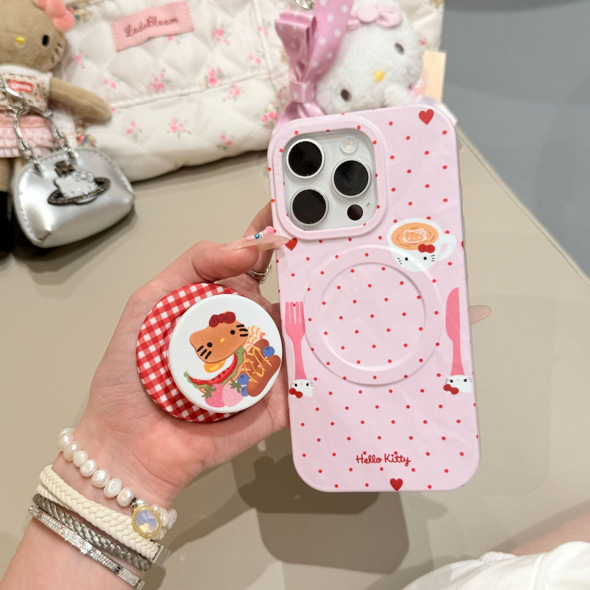 Divertido café con cuchillo y tenedor de lunares de dibujos animados para Apple 16ProMax funda para teléfono móvil 15Pro magnético 14/13 nicho