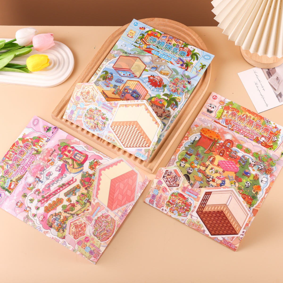 Pegatinas de escena en miniatura gran tamaño 3D estereoscópico para niños decoraciones hechas a mano de dibujos animados lindos regalos pegatinas paisajísticas
