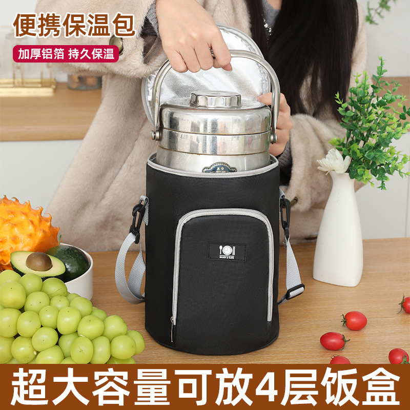 保温袋加厚手提铝箔饭盒袋学生手提袋圆形饭盒包带饭餐包手拎袋子