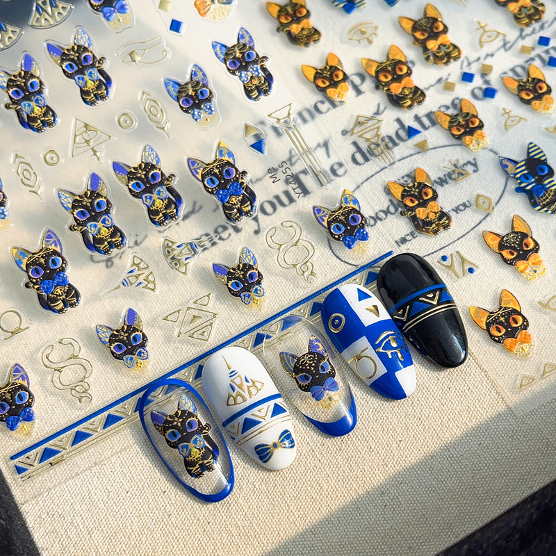 YITU Ant Figure Bronzing Egyptian Cat Nail Art Sticker Cute Exquisite Plaid with Adhesive Nail Decoration Sticker YT4254