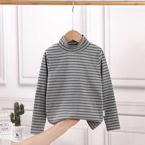 Children's Base Shirt for Autumn/Winter, Large and Medium Size, Striped High Collar Long Sleeve T-shirt for Boys and Girls, Warm Autumn Top
