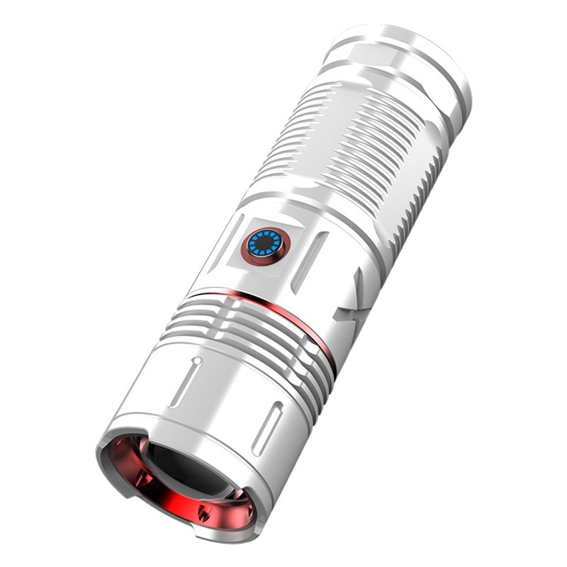 Nueva linterna de plata al aire libre láser blanco proyector remoto Tipo-C de carga rápida cola pantalla eléctrica linterna de zoom telescópico