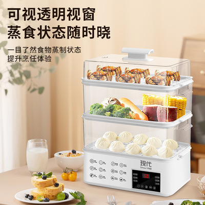 家用電蒸鍋多功能多用途鍋蒸箱電蒸籠蒸汽鍋可視三層大容量鍋