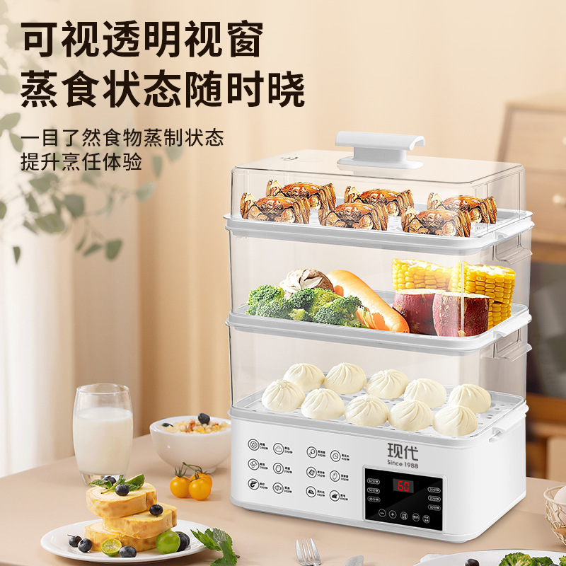 家用電蒸鍋多功能多用途鍋蒸箱電蒸籠蒸汽鍋可視三層大容量鍋