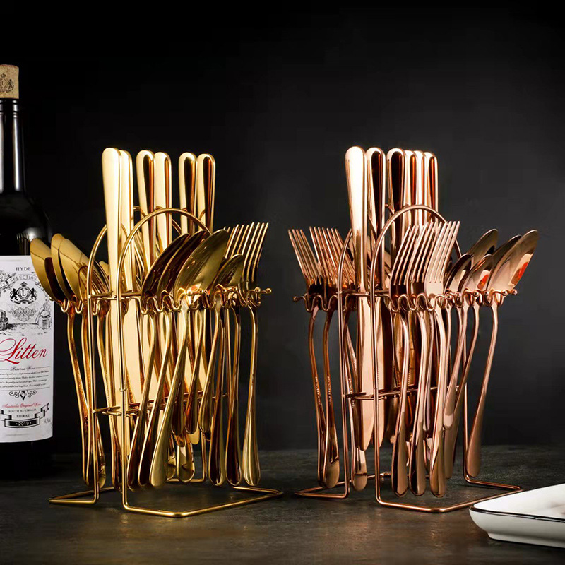 Amazon transfronteriza 1010 vajilla de acero inoxidable conjunto de 24 piezas cuchillo de carne occidental, tenedor y cuchara conjunto completo rack caja de regalo traje