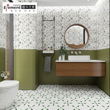 橄榄绿法式复古全瓷花砖绿色卫生间瓷砖厨房墙砖叶子浴室厕所地砖