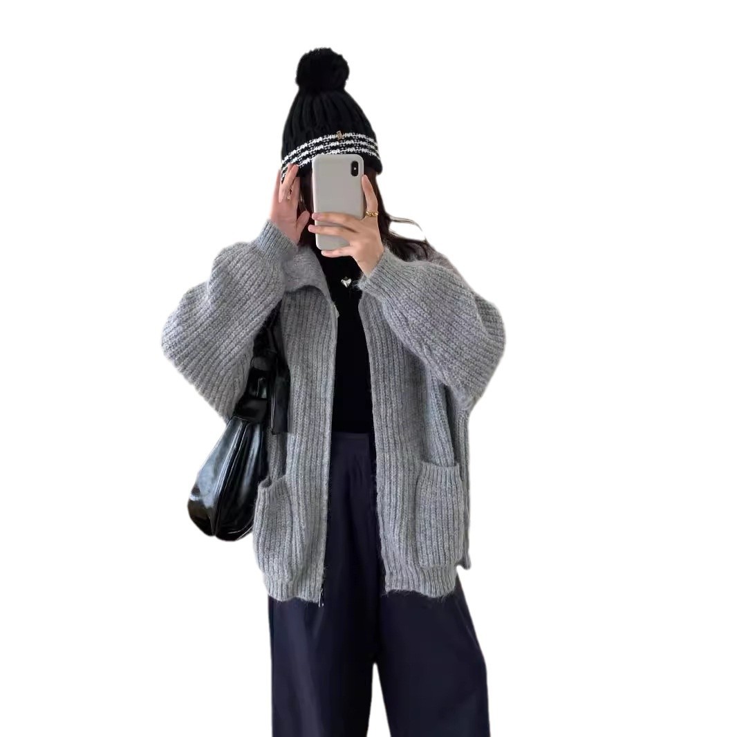 24 invierno Puyuan otoño invierno con cremallera suéter Cardigan 2024 nuevo estilo gris image 6