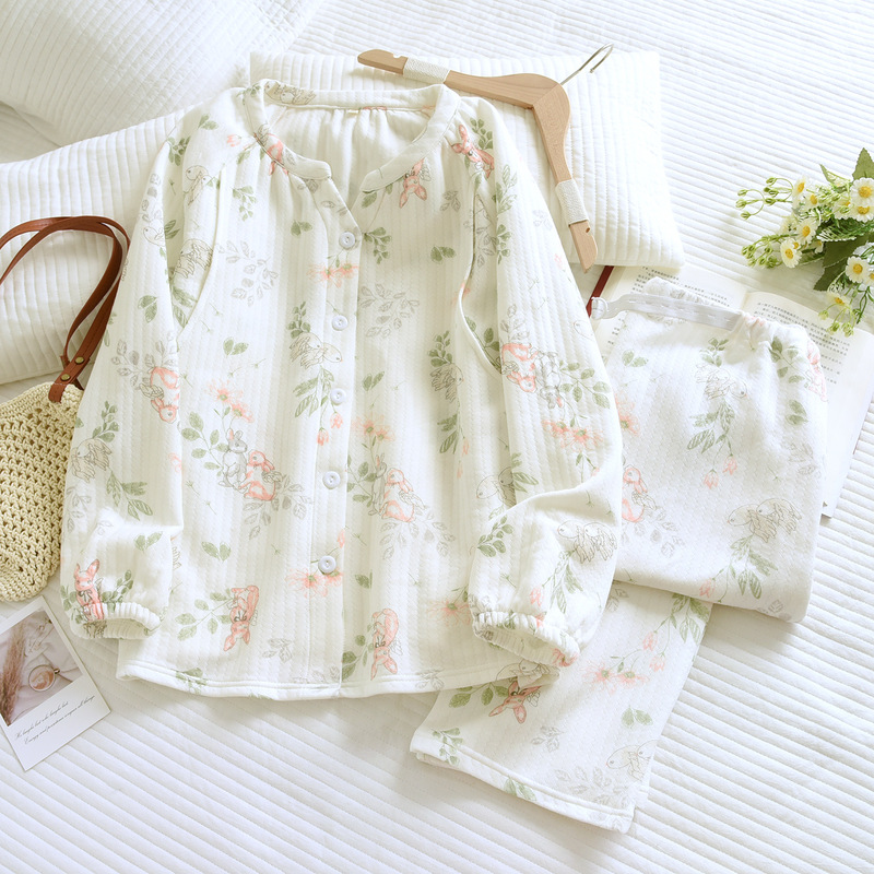 New Air Cotton Postpartum Clothing Autumn and Winter Thickeneded Nursing Pajamas Combed Cotton Postpartum Nursing Clothing Home Clothing Can Be Shipped on Behalf of Others