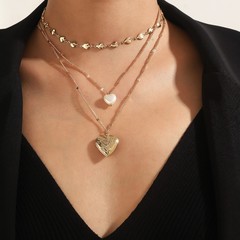跨境饰品仿珍珠项链女爱心项坠多层叠戴颈链简约时尚锁骨链choker