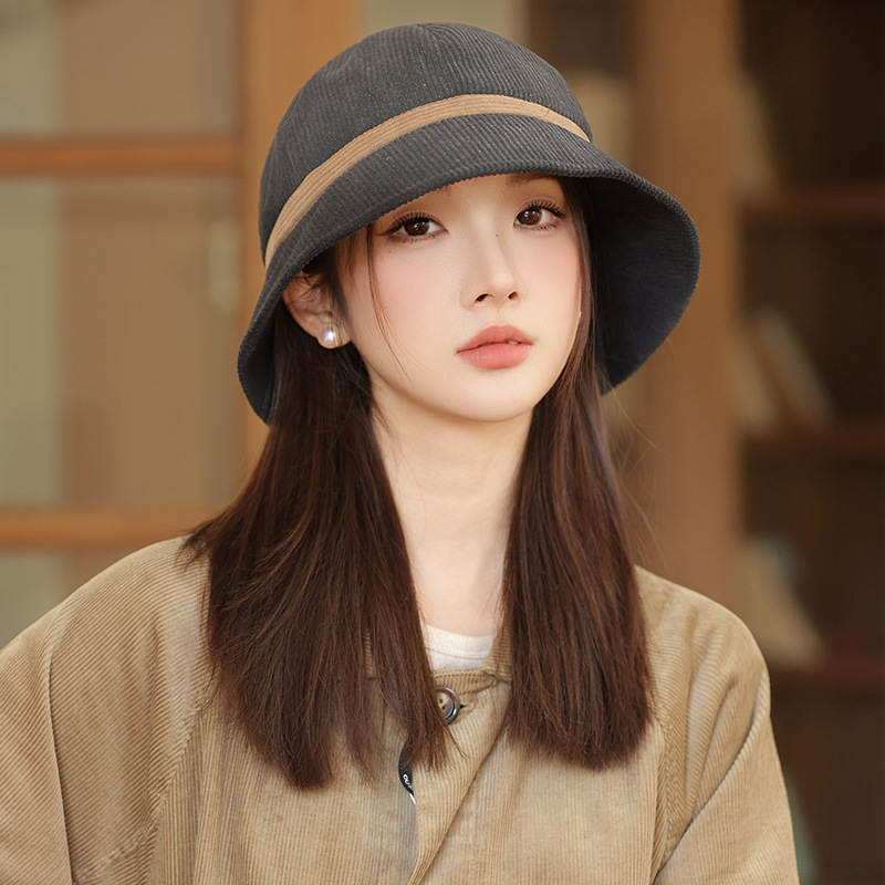 秋冬时尚帽子女款休闲百搭灯芯绒渔夫帽复古保暖盆帽大头围显脸小|undefined