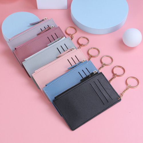 Korean style zipper women's multi-card slot coin purse multi-function card holder bank card PU bus card holder candy color