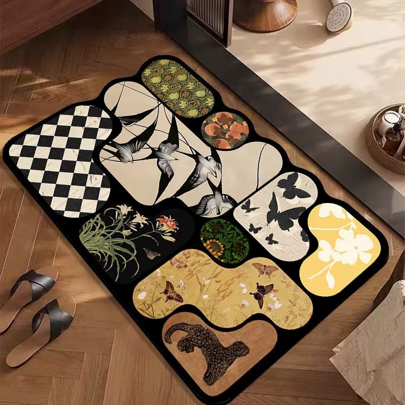 Кросс-бордерная доставка, ретро-дизайн для ванной комнаты, быстросохнущий, легкий в уходе, нескользящий коврик для пола из диатомовой грязи для двери туалета