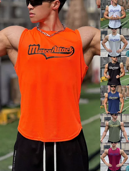 Summer New Trendy Men's Pullover Crewneck Mesh Base Shirt Sports Fitness Top Sleeveless Vest Quick-drying