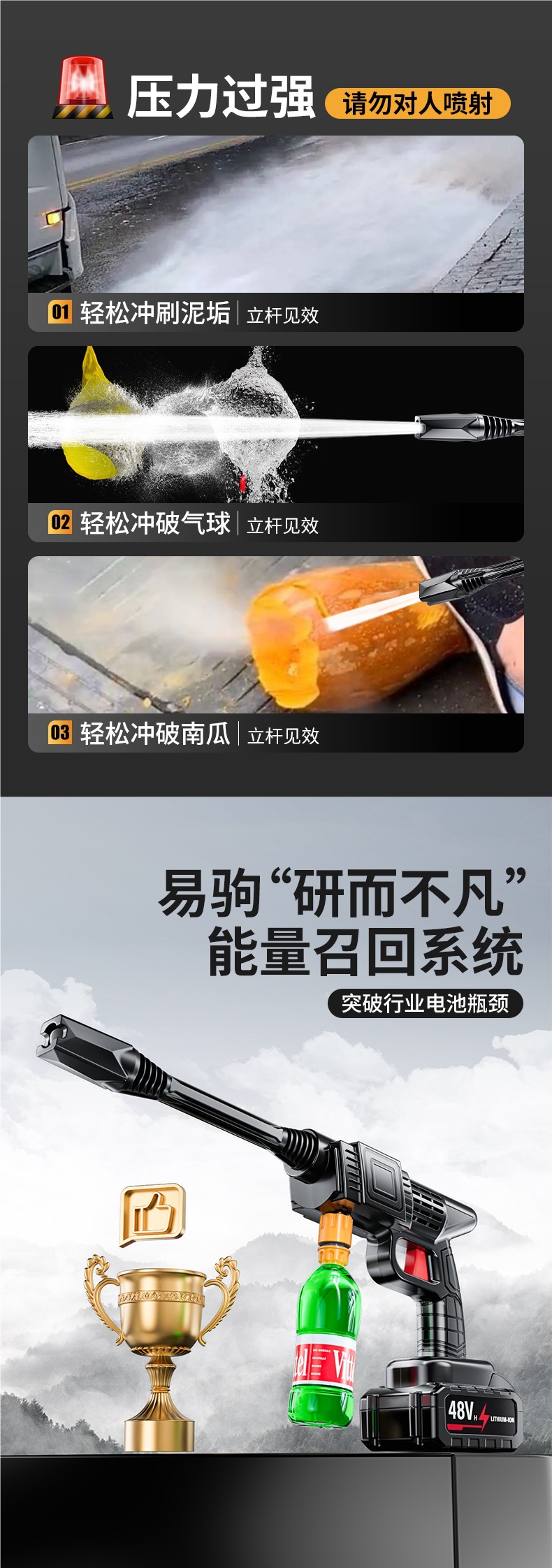 Cordless Car Washer High-Pressure Water Gun for Home Use Powerful Floor Cleaning New Model with Booster Electric Water Gun Lithium Battery Tool