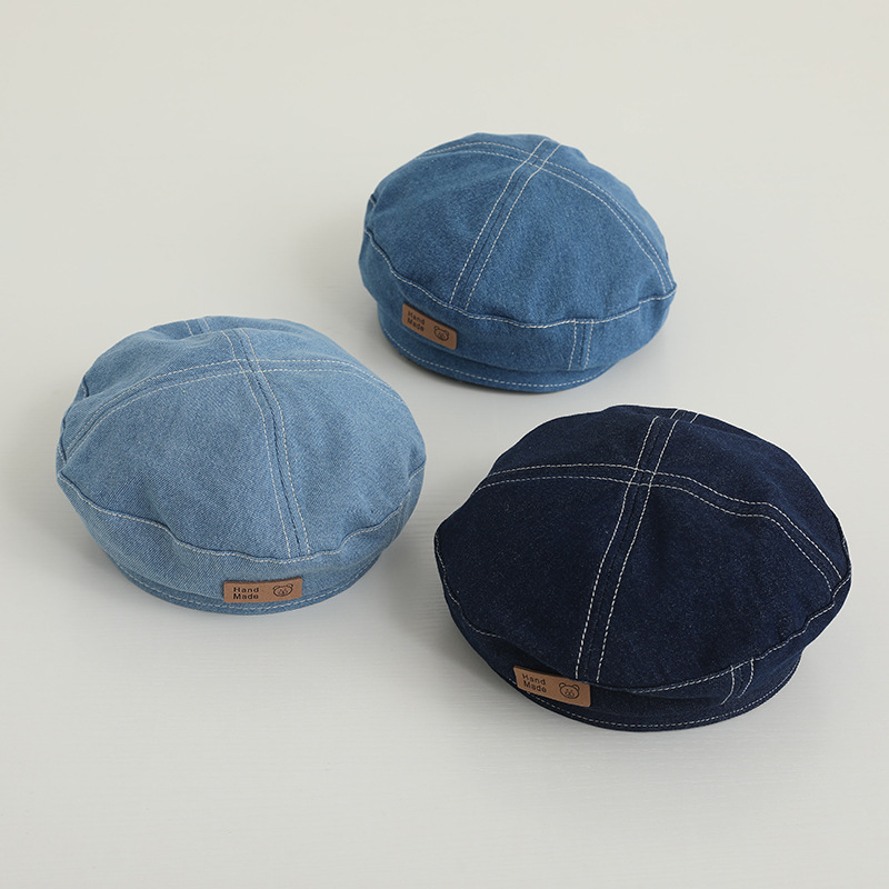 Boina para niños de estilo japonés primavera y verano nuevos niños y niñas retro versátil Denim octogonal sombrero otoño bebé pintor sombrero moda