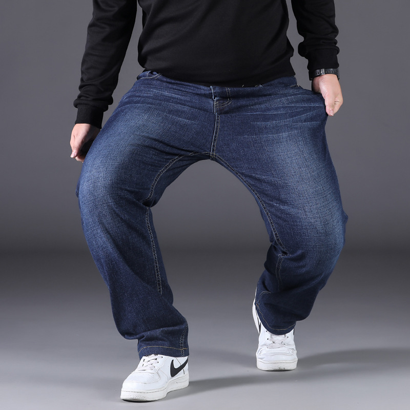 Autumn and Winter Thick Plus Size Plus Size Jeans Men's Foreign Trade Fat Men's Stretch Loose Straight Long Pants
