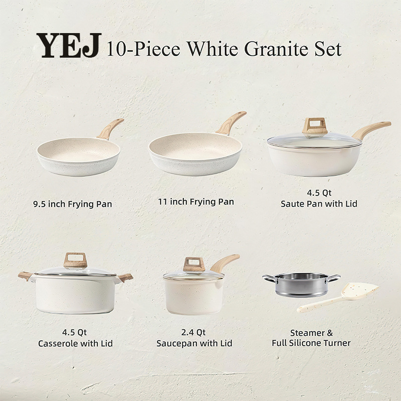 Juego de granito transfronterizo de 11 piezas de piedra médica juego completo de ollas y utensilios de cocina wok frito antiadherente olla de sopa cocina de inducción estufa de gas