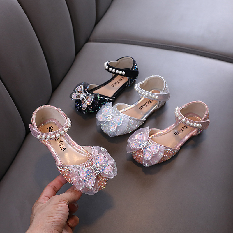 2026 Autumn Ladylike Baby Girls Princess Butterfly Rhinestone Single Shoes Leather Shoes Dance Performance Shoes Sandals