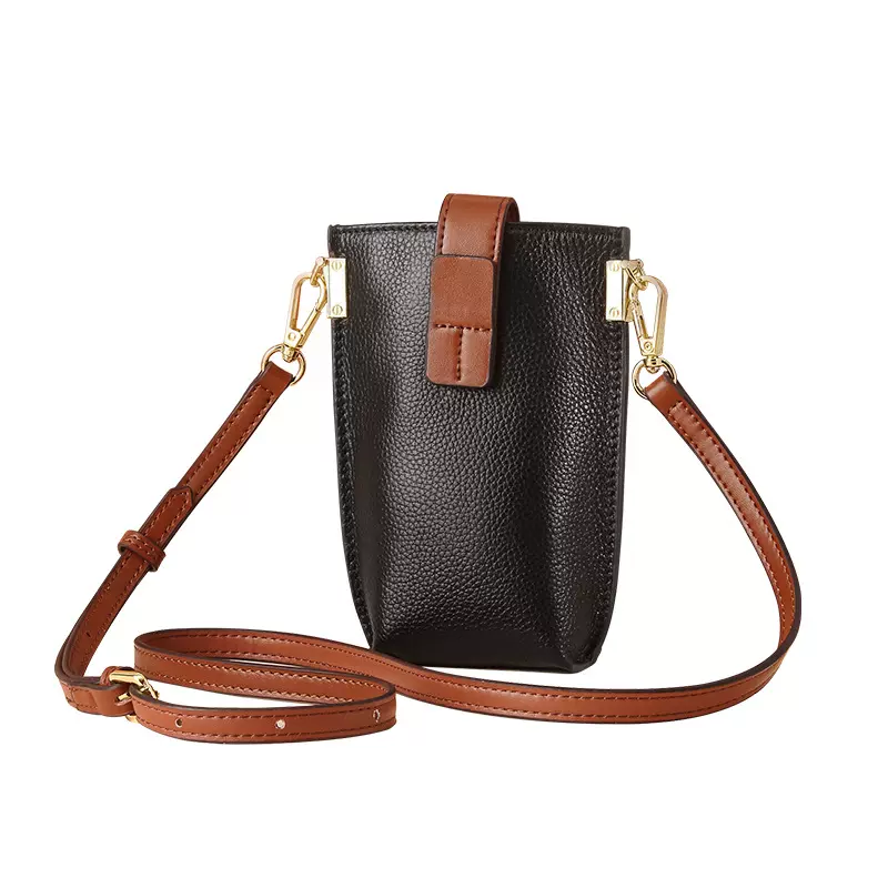 头层牛皮新款简约手机包包斜挎女撞色单肩包女生高级感真皮斜挎包