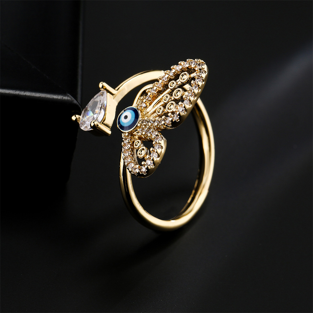 New Hollow Butterfly Open Ring Copper Micro-encrusted Zircon Jewelry Women display picture 3