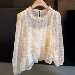 優しい甘い木製の耳付き水玉シャツ女性用 2025 春の新作アウターウェア多用途痩身サスペンダーツーピースセット