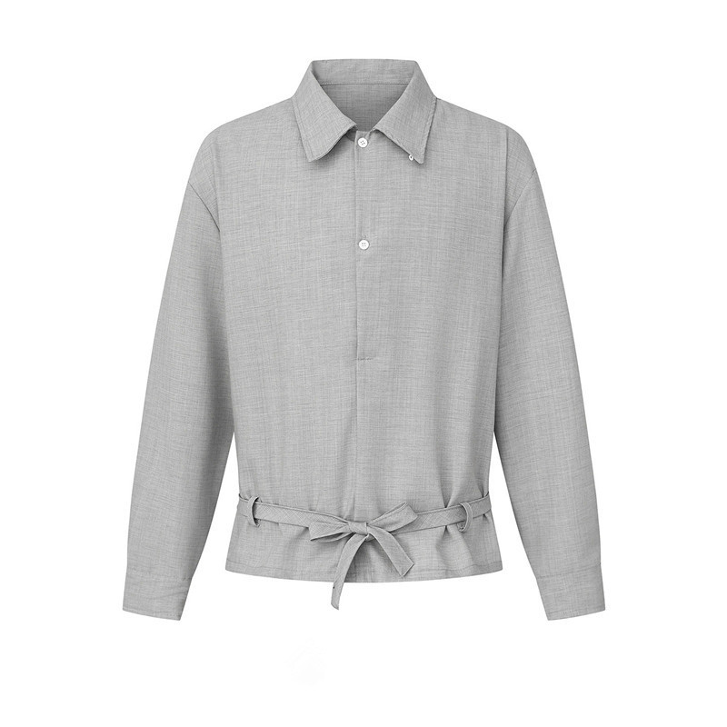 New and classic style half-open collar tie-down long-sleeve shirt for men, elegant and unisex, loose-fitting, versatile casual shirt jacket New and classic style half-open collar tie-down long-sleeve shirt for men, elegant and unisex, loose-fitting, versatile casual shirt jacket
