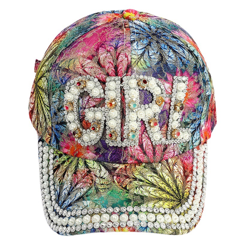 Verano de las mujeres de moda del todo-fósforo casual calle hoja de arce gorra de béisbol rhinestone carta brillante borde curvo casquillo enarbolado
