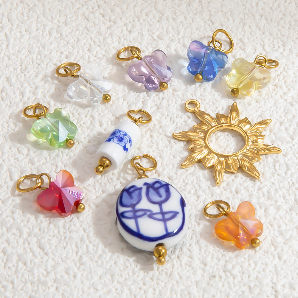 1 Piece Set 4.29*24.15mm 304 Stainless Steel Zircon PVD Coated Real Gold Plated Heart Shape Flower Butterfly Polished Pendant DIY Jewelry Accessories display picture 38