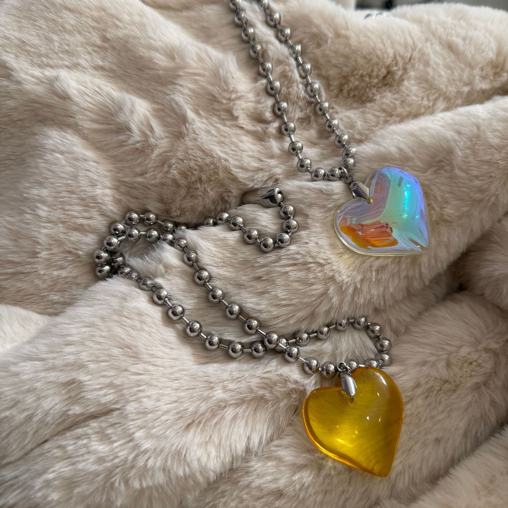 Sweet Cool Style Heart Shape Crystal Leather Rope Titanium Steel Ball Chain Cord String Pendant Necklaces Wholesale display picture 11