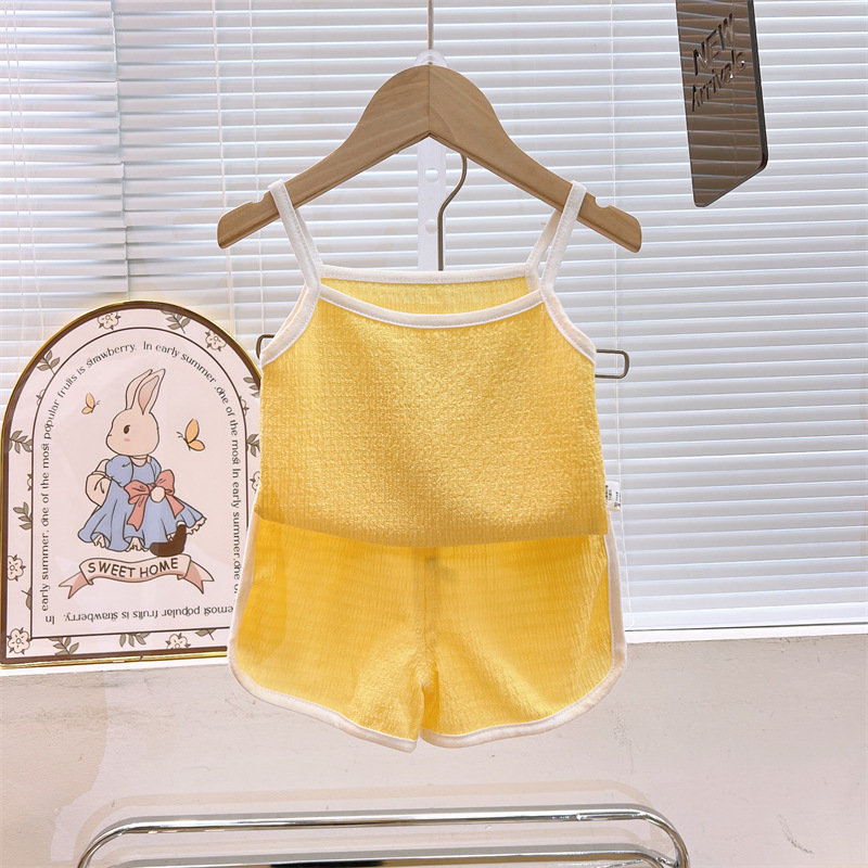 Traje de honda para niños verano nuevo chaleco para niñas pantalones cortos de dos piezas para bebés ropa fina de verano ropa para niños al por mayor