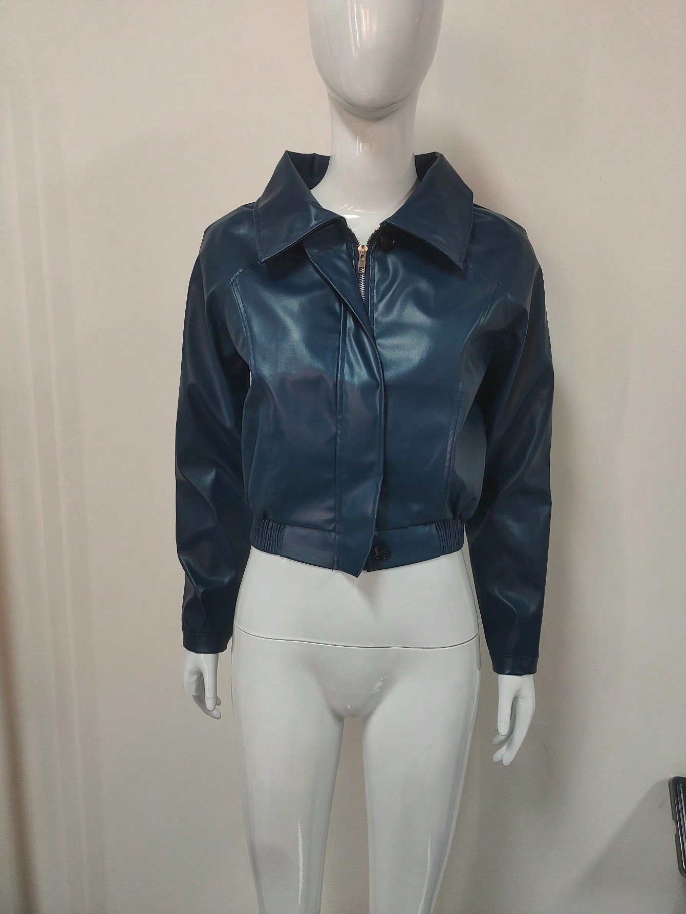 Pu, Polyester Fabric Type Women's Vintage Style Solid Color Single Breasted Leather Jacket Casual Jacket