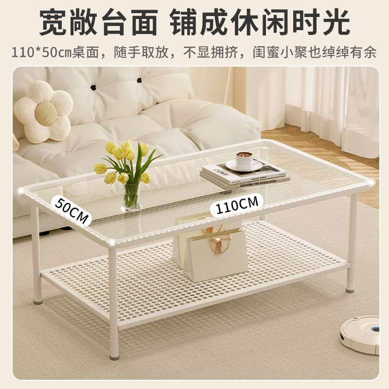 Mesa lateral del sofá Mesa de centro de la sala de estar para el hogar Mesa de té de lujo ligera de alta calidad Mesa de té Estilo crema Mesa pequeña de vidrio templado