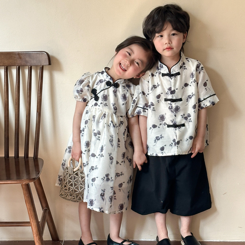 Children's Tang Suit Set, New Chinese Style, Boys' Hanfu Performance Outfit, 2026 New Summer Model, Baby Girls' Dress