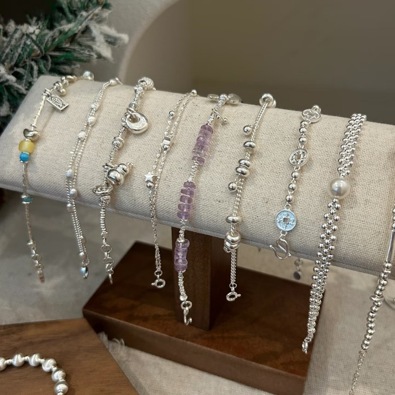シルバービーズ織りクリスタルパールブレスレットレディースライトラグジュアリーニッチファッションブレスレット秋冬気質多用途ハンドジュエリー|undefined