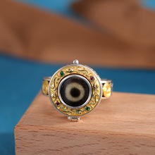 人品银品S925时尚复古男士佛像做旧天珠玛瑙小众百搭开口指环