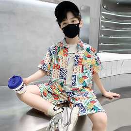 潮男童套装夏季儿童短袖沙滩风夏装宝宝夏威夷海边度假男孩花衬衫