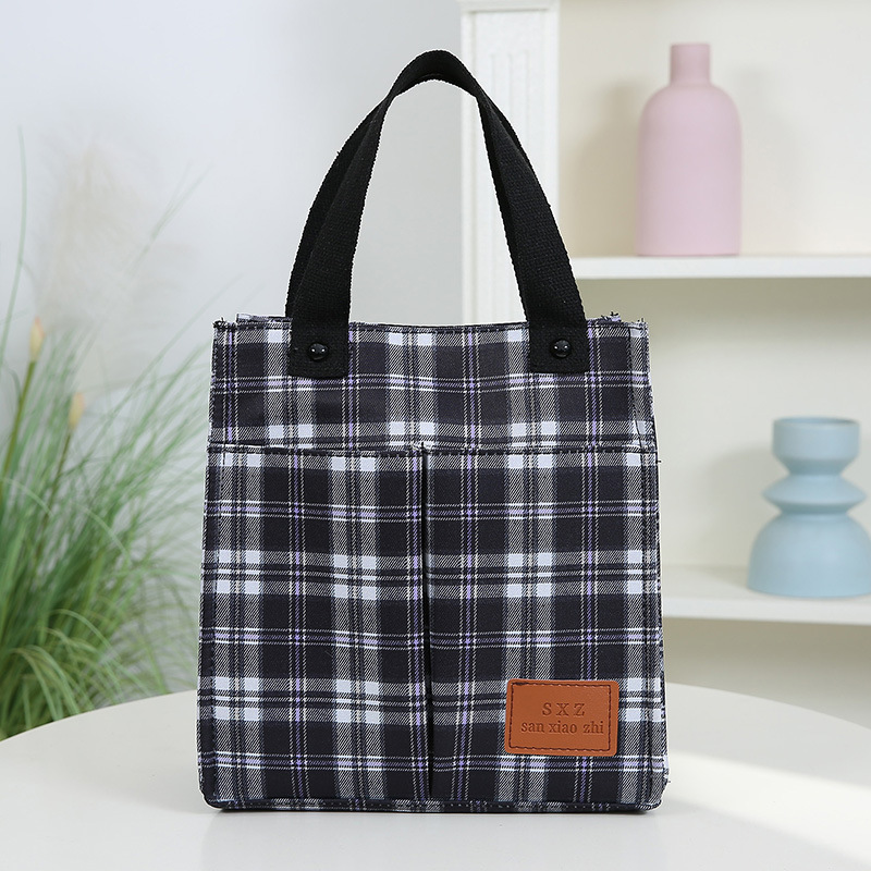 LOGO personalizado nuevo tipo de bolsa de nylon resistente al desgaste de gran capacidad de commuerzo de viaje bolsa de almuerzo de moda bolso práctico a cuadros